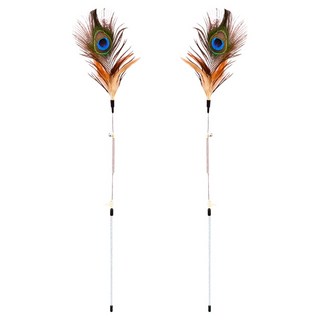 둥둥펫 고양이 낚시대 화려한 공작깃털 롱스틱 장난감, 랜덤발송, 2개