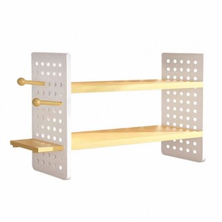 樂居家 桌面洞洞板置物架 木質置物架/玄關收納/文具收納/公仔展示架/桌上收納, 2層, 木紋
