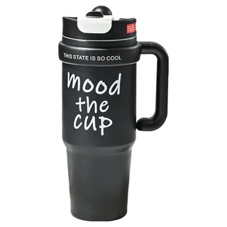 大容量雙飲手把保溫杯, 黑色, 1L, 1個