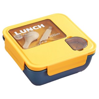 Homely Zakka 日式時尚撞色大容量方型211餐盒, 1個, 黃藍色