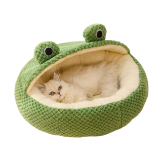 Kyhome 寵物毛絨保暖窩 可拆卸內墊, 綠色青蛙, 1個