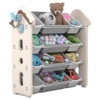 lilikoko 哩哩摳摳 玩具收納櫃 房子12盒 附止滑墊, 1組, 白色