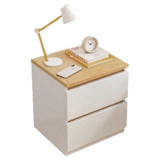 LALA工坊 室內設計多用途床頭櫃抽屜收納櫃, 1個, 木紋 + 白色