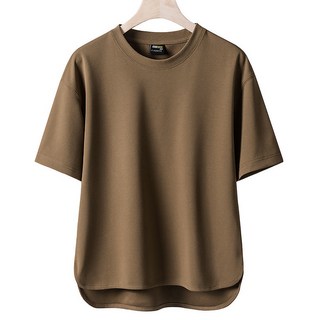 UNHAVE 男女通用 休閒寬鬆素色短袖T恤, 03棕色