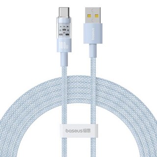 Baseus 倍思 透明CD系列 快充傳輸線 USB-Type-C 100W, 1m, 星海藍, 1條