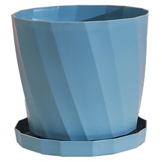小麥購物 簡約創意仿瓷塑料花盆含托盤 L251, 1組, 湖光藍