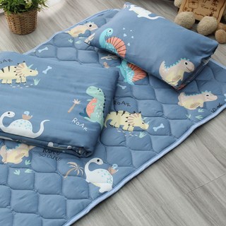 E-ROU 伊柔寢飾 3M吸濕排汗天絲兒童睡墊3件組, 睡墊 + 枕頭 + 涼被, 侏儸紀 藍色