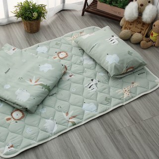 E-ROU 伊柔寢飾 3M吸濕排汗天絲兒童睡墊3件組, 睡墊 + 枕頭 + 涼被, 肯亞趣 綠色