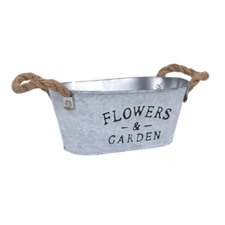 小麥購物 橢圓復古鐵皮花盆 L543, 1個, 銀色