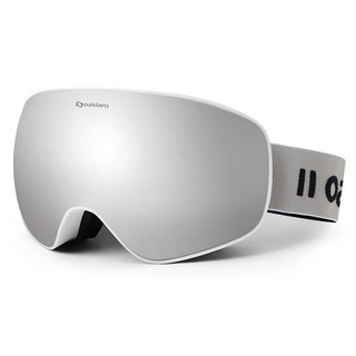 Oaklans M8滑雪滑雪板護目鏡, 白色(鏡框), 銀色(鏡面鏡片), 1個