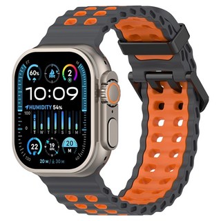 HAMATE Apple Watch 相容雙色多孔矽膠錶帶 42 / 44 / 45 / 46 / 49mm, 1個, 深灰橘色