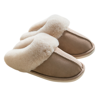 半島良品 麂皮絨兔毛保暖拖鞋, 卡其色, 1雙