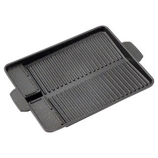 韓式麥飯石塗層長方形烤肉盤 黑色, 1個, 38cm