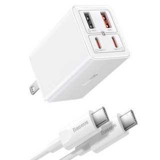 Baseus 倍思 GaN6 Pro 氮化鎵快充充電器 2C + 2U 65W 美規 含小白系列 快充/傳輸線 Type-C-Type-C 100W 20V 5A 1m 白色, 皓月白, 1盒
