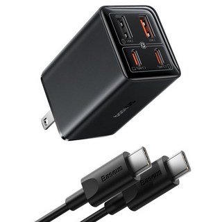 Baseus 倍思 GaN6 Pro 氮化鎵快充充電器 2C + 2U 65W 美規 含小白系列 快充/傳輸線 Type-C-Type-C 100W 20V 5A 1m 黑色, 星曜黑, 1盒