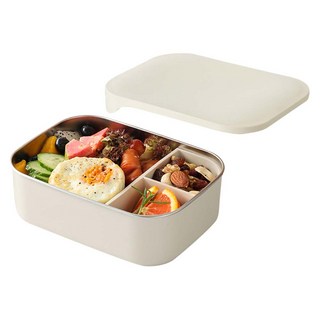 MASIONS 美心 PLUSH 活悅 可微波頂級不鏽鋼抗刮耐磨完全分隔3格便當盒 1.2L, 米色, 1個