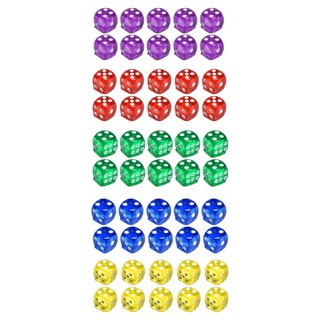 Dasamall 透明骰子 5種 x 10p 套組, 1套, 紅色, 黃色, 紫色, 綠色, 藍色