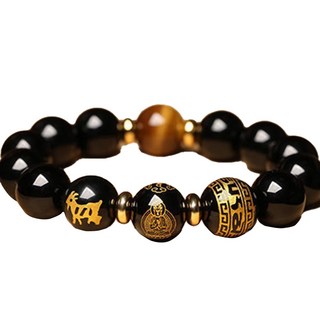 生活智慧 女性黑曜石許願十二生肖幸運手鍊 羊 10mm, 1個, 混合色