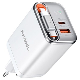 Mcdodo 麥多多 GaN 67W Type-C線材一體式 超高速2孔多功能充電器 CH-6451, 白色, 1個