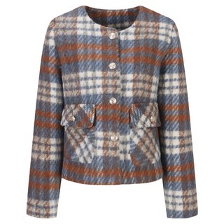 비키 여성용 헤어리 체크 트위드 금장 버튼 자켓 TJJAX2141
