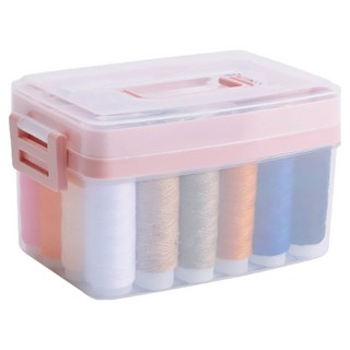 小麥購物 旅行便攜多層針線盒 24色縫紉工具組 L561, 透明粉色, 1組