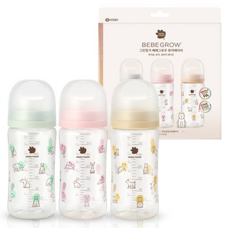 BebeGrow Green Finger Pure Baby PA無奶嘴設計奶瓶 3種組, 1套, 280ml, 北極熊, 兔子, 小狗