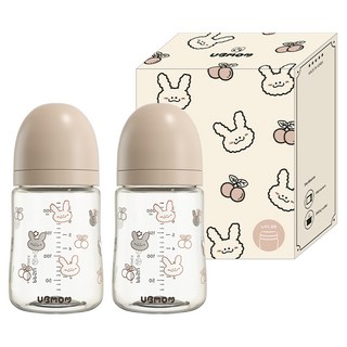 유비맘 유아용 토끼 에디션 노꼭지 젖병 트윈팩, 체리래미 초코, 200ml, 2개