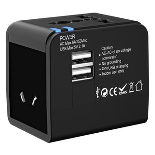 DTAudio USB 萬國旅行充/萬用轉接頭 1500W 三孔輸出 快速充電 全球通用, 黑色, 1個