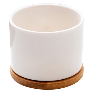 小麥購物 白瓷多肉花盆 附竹托 L253 小, 1個, 白色