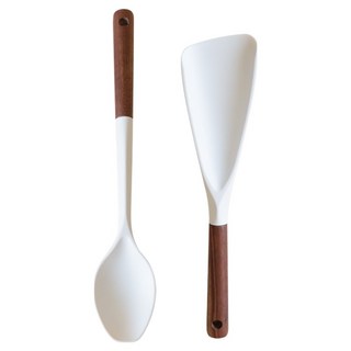 LILIVE Nature Living Relieve 核桃木彈性矽膠廚具2件組, 1個, 奶油白