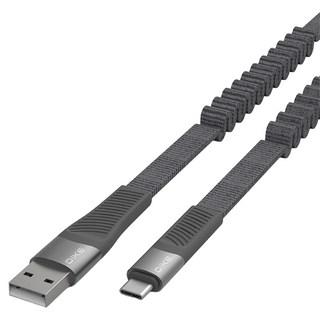 DIKE USB-Type-C 雙系統彈簧伸縮編織快充傳輸扁線 DLC712GY, 黑色, 1.2m, 1條