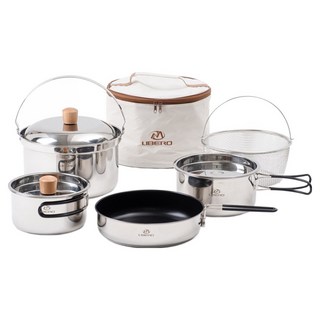 LIBERO Warm Bet不鏽鋼露營鍋 7~8人用組, 銀, 1套
