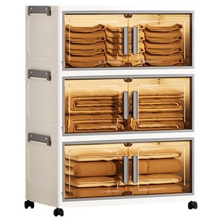 摺疊收納櫃 3層, 白色 + 面板透明黑