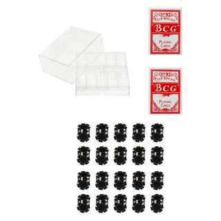Dassadotcom 彩色籌碼 200p + 壓克力盒 + 撲克牌 BCG 2副 B2套組, 1套, 黑色