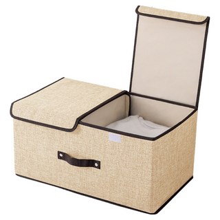 小麥購物 棉麻雙蓋衣物收納箱 L2253, 1個, 卡其色