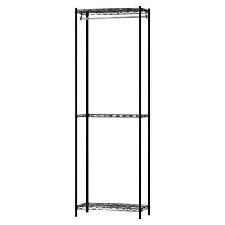 KI WISH 居家生活 三層衣櫥架 無布套 + 吊衣桿 60cm 台灣製, 黑色