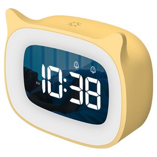 WE CHAMP LED智能萌貓小夜燈電子鬧鐘 Z0062, 鵝絨黃