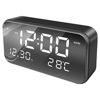 WE CHAMP 智能夜光LED鏡面多功能萬年曆音樂鬧鐘 WTB-358, 黑殼白光