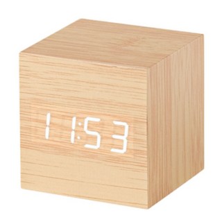 小麥購物 創意聲控木紋方形時鐘, 卡其色
