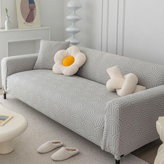 好物良品 幾何波紋系列 四季通用立體提花彈力沙發罩 4人座 附抱枕套 + 泡棉條, 灰色, 1件