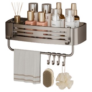 HOUDER 吸盤式太空鋁置物架 四方 升級加高帶桿, 1個, 槍灰色