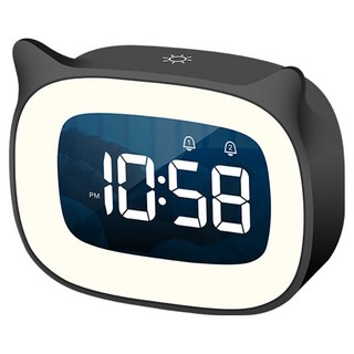 WE CHAMP LED智能萌貓小夜燈電子鬧鐘 Z0062, 優雅黑