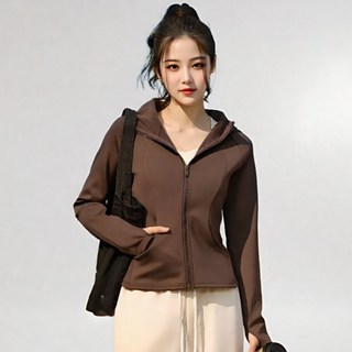 Marketpia 女性運動皮拉提斯冬季拉鍊連帽外套