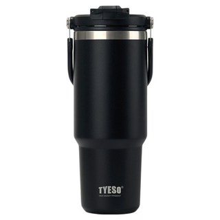 TYESO 泰碩 304不鏽鋼提手雙飲冰霸杯, 黑色, 900ml, 1個
