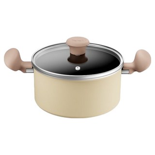 Tefal 特福 Daisy系列 IH爐/電磁爐適用 不沾鍋雙耳湯鍋 附蓋, 20cm, 米色, 1個