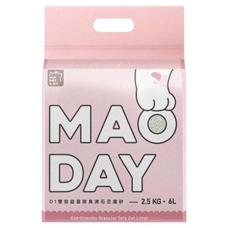 MAODAY 毛商行 D1 雙效益菌除臭沸石豆腐砂 6L, 1包, 2.5kg, 無香