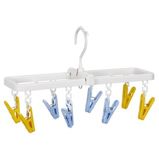 KOKUBO 小久保 長方形小物曬衣架8夾, 1個, 白色 + 藍色 +黃色