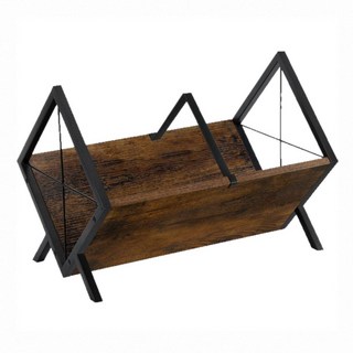 上手家居 簡樸斜插展示書架/桌面置物架/cd展示架/黑膠展示架/桌上書架, 1層, 重燒木紋 木色 + 黑色