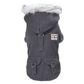 QIDINA 秋冬軍綠款寵物仿外套上衣, 1件, 深灰色