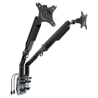 HAPPY TECH 快樂科技 氣壓式鋁合金雙螢幕支架 夾鎖2用 雙USB3.0 T80-C02LU 32吋, 黑色, 1個